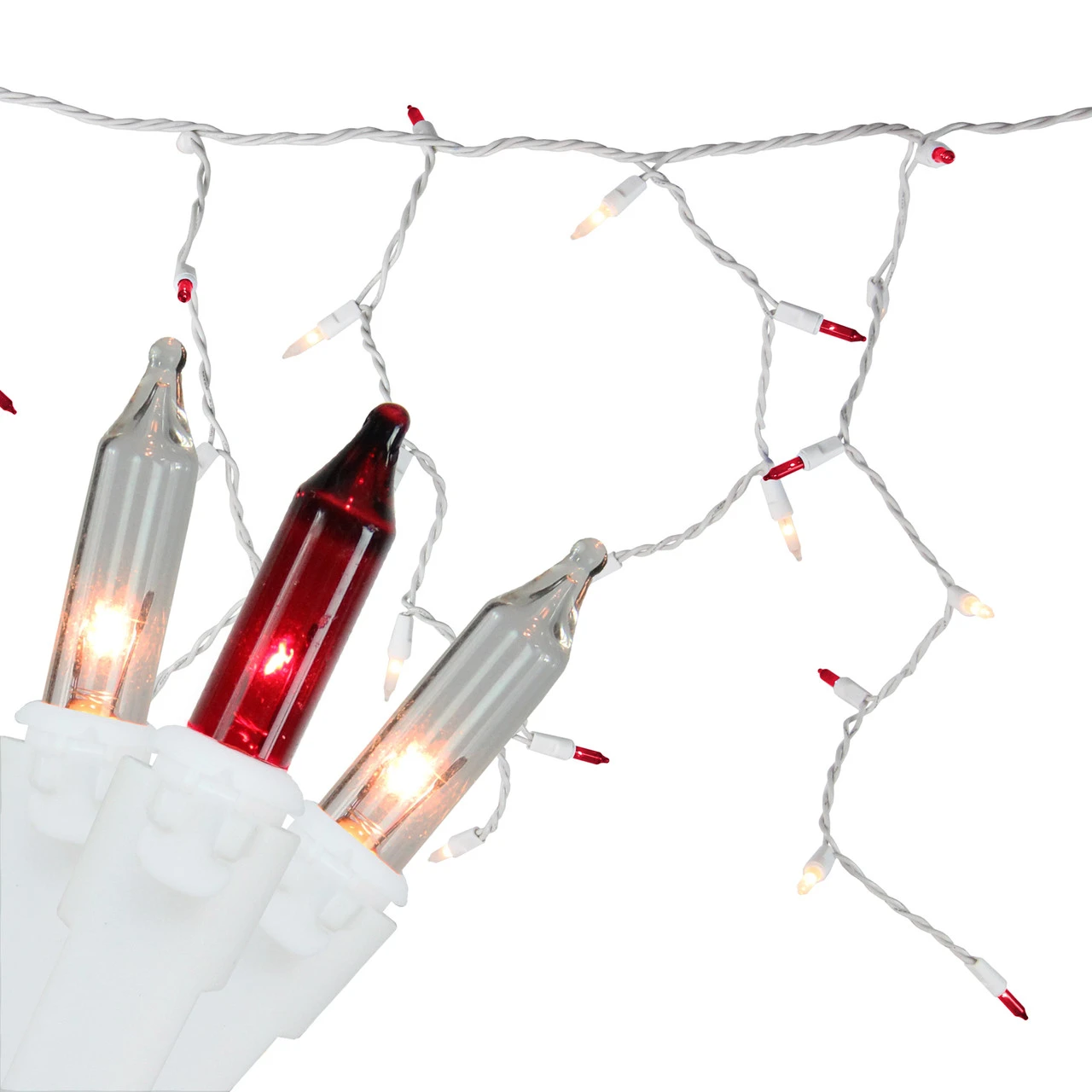 150 Red And Clear Mini Icicle Christmas Lights - 8.75 Ft White Wire 4 150 Red And Clear Mini Icicle Christmas Lights - 8.75 Ft White Wire - Image 2