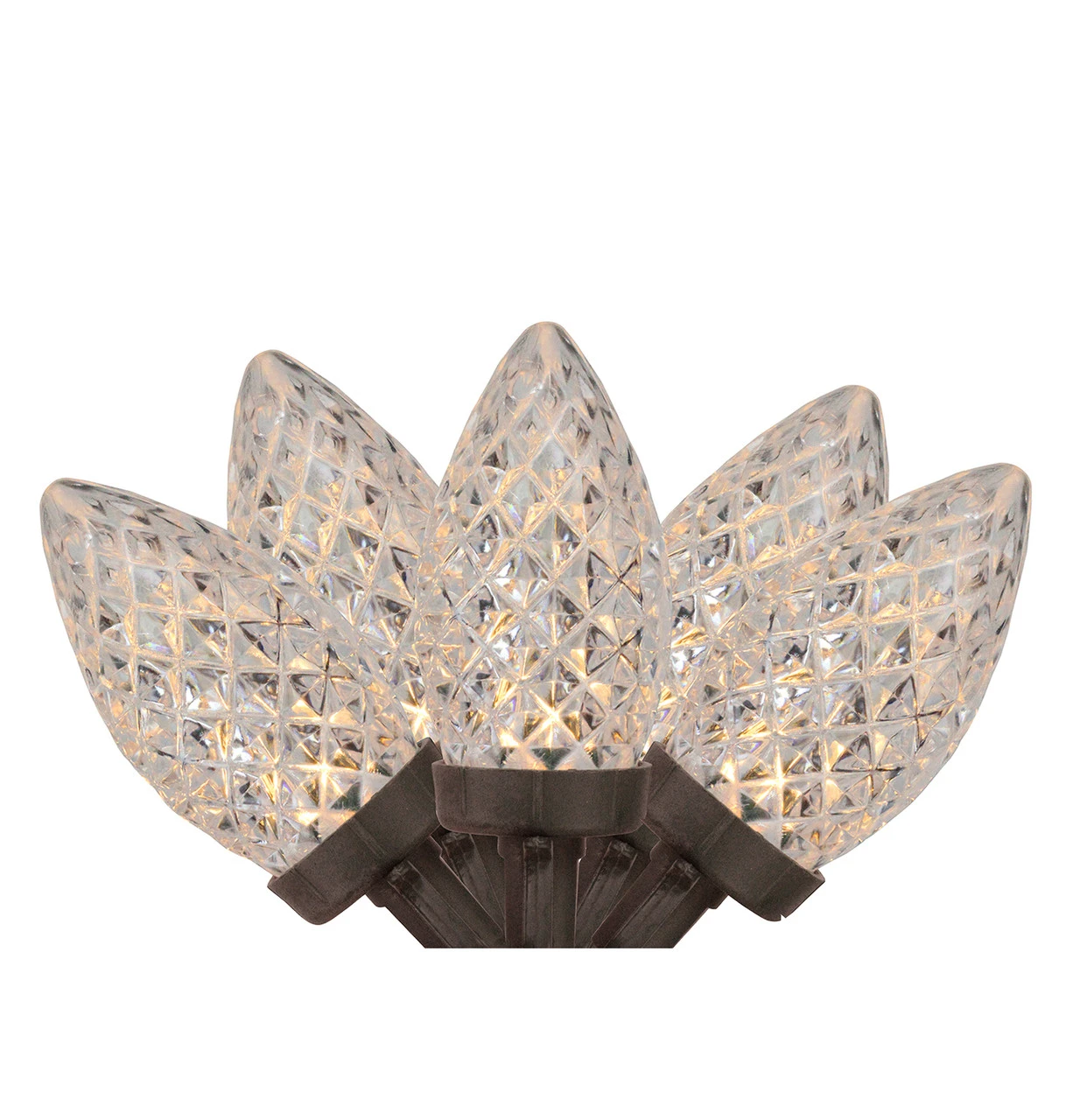 100 Warm White LED Faceted C9 Christmas Lights - 66 Ft Brown Wire 3 100 Warm White LED Faceted C9 Christmas Lights - 66 Ft Brown Wire