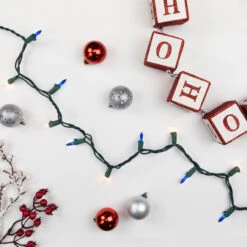 100-Count Blue And Clear Mini Christmas Light Set, 20 Ft Green Wire