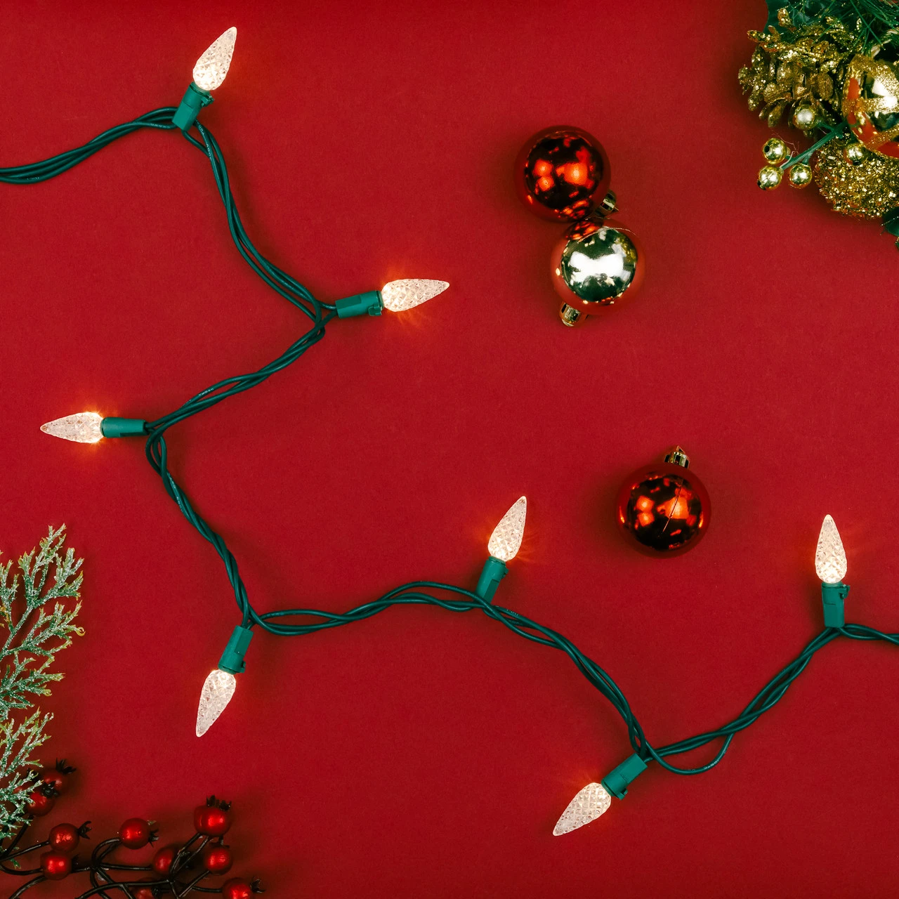 70 Warm White LED Faceted C6 Christmas Lights - 23 Ft Green Wire 3 70 Warm White LED Faceted C6 Christmas Lights - 23 Ft Green Wire