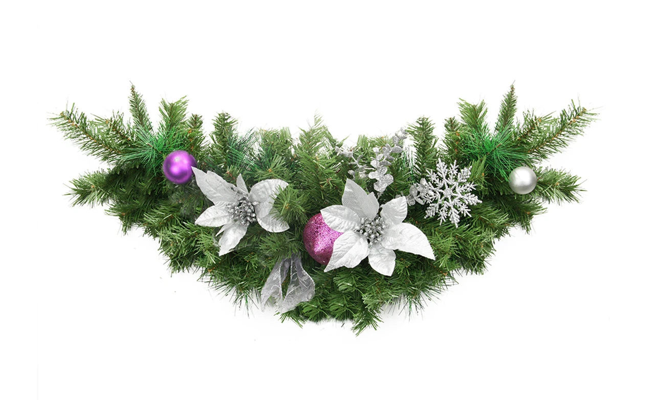 30" Silver And Purple Pre-Decorated Ball Ornaments And Ribbon Artificial Christmas Swag - Unlit 3 30" Silver And Purple Pre-Decorated Ball Ornaments And Ribbon Artificial Christmas Swag - Unlit