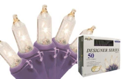 50-Count Clear Incandescent Mini Christmas Light Set, 19ft Purple Wire