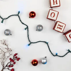 50ct Blue And White LED Wide Angle Mini Christmas Lights, 16.25ft Green Wire