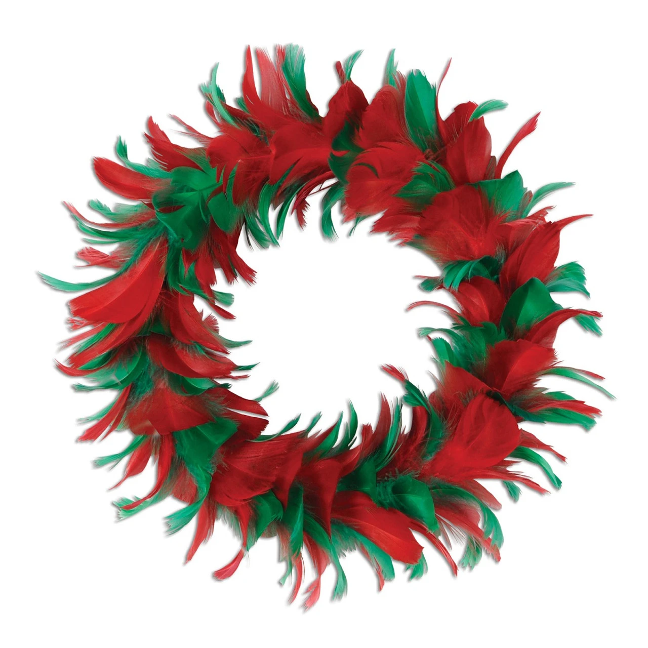 Pack Of 6 Red And Green Christmas Decorative Party Feather Wreath 12" 3 Pack Of 6 Red And Green Christmas Decorative Party Feather Wreath 12"