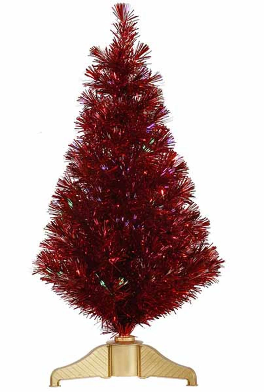 3' Red Hot Fiber Optic Artificial Tinsel Christmas Tree - Multi Lights 3 3' Red Hot Fiber Optic Artificial Tinsel Christmas Tree - Multi Lights