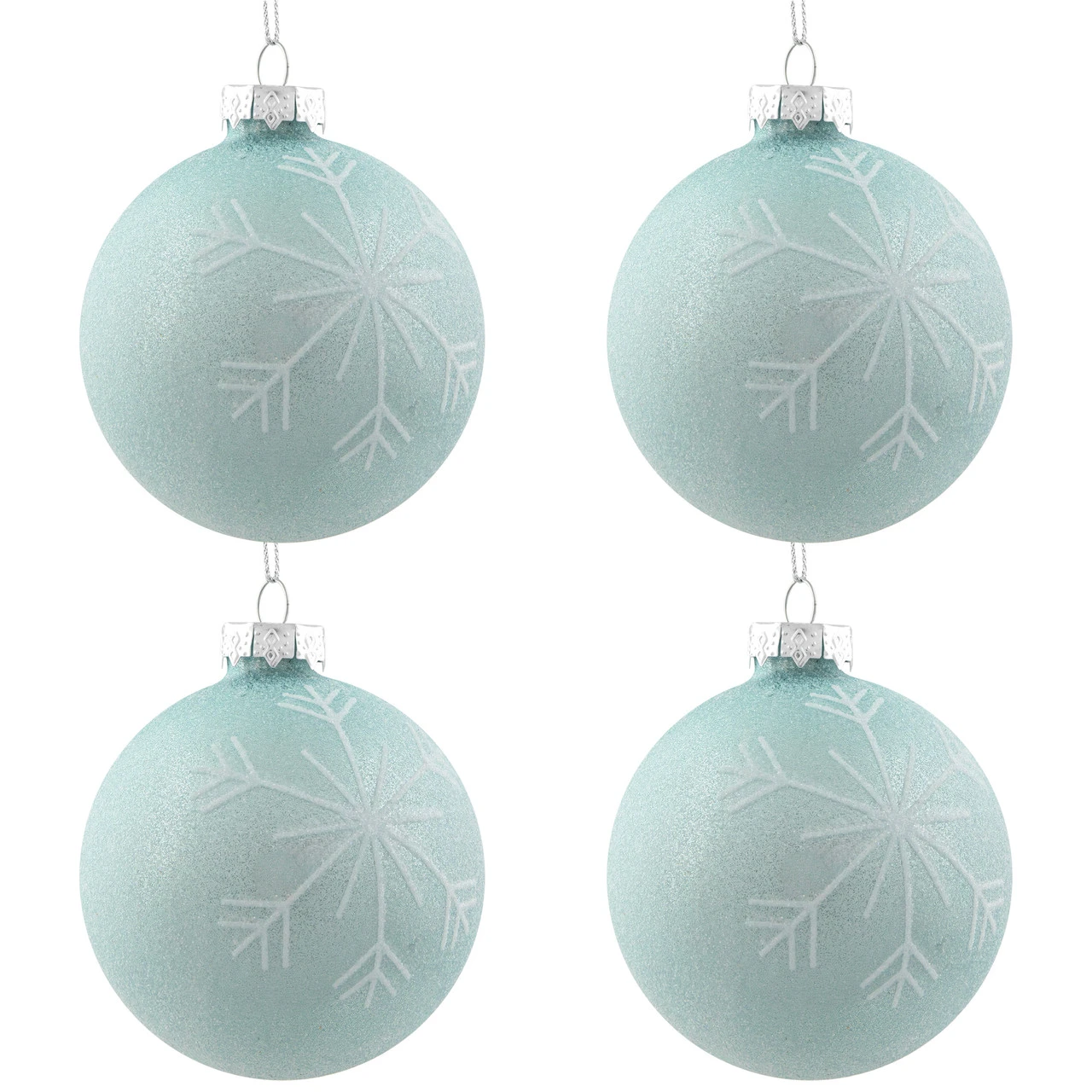 4ct Blue And Silver Snowflake Glass Christmas Ball Ornaments 3.25" (80mm) 4 4ct Blue And Silver Snowflake Glass Christmas Ball Ornaments 3.25" (80mm) - Image 2