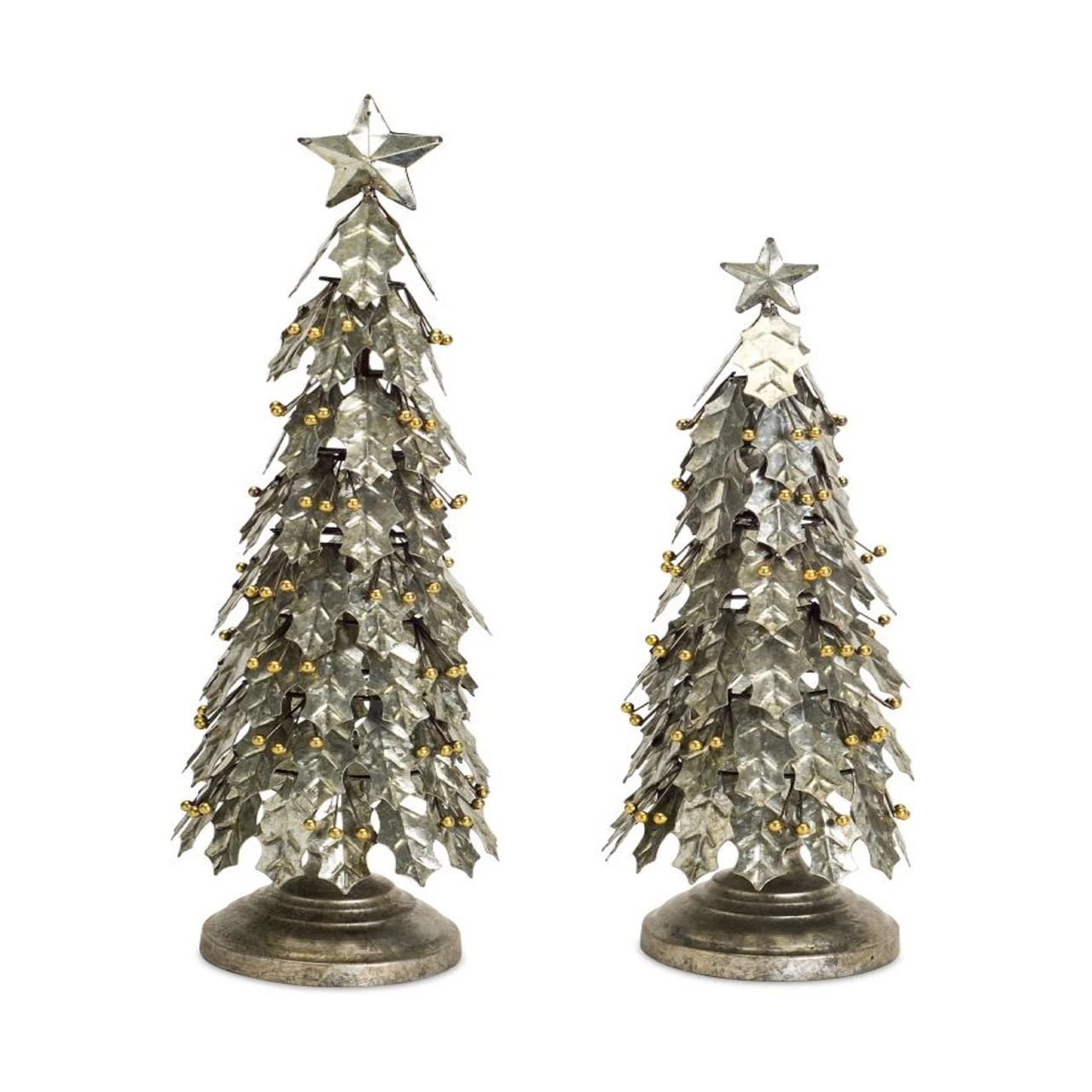 Set Of 2 Distressed Finish Holly Leaf Artificial Christmas Tabletop Trees 3' 3 Set Of 2 Distressed Finish Holly Leaf Artificial Christmas Tabletop Trees 3'