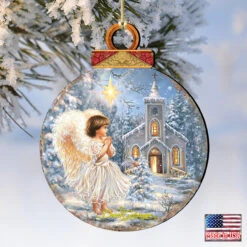 Set Of 2 Angel At The Chapel Round Wooden Christmas Ornaments 5.5" 9 Set Of 2 Angel At The Chapel Round Wooden Christmas Ornaments 5.5" -Christmas Decoration Store 8021121 1606 4 10785.1667548850