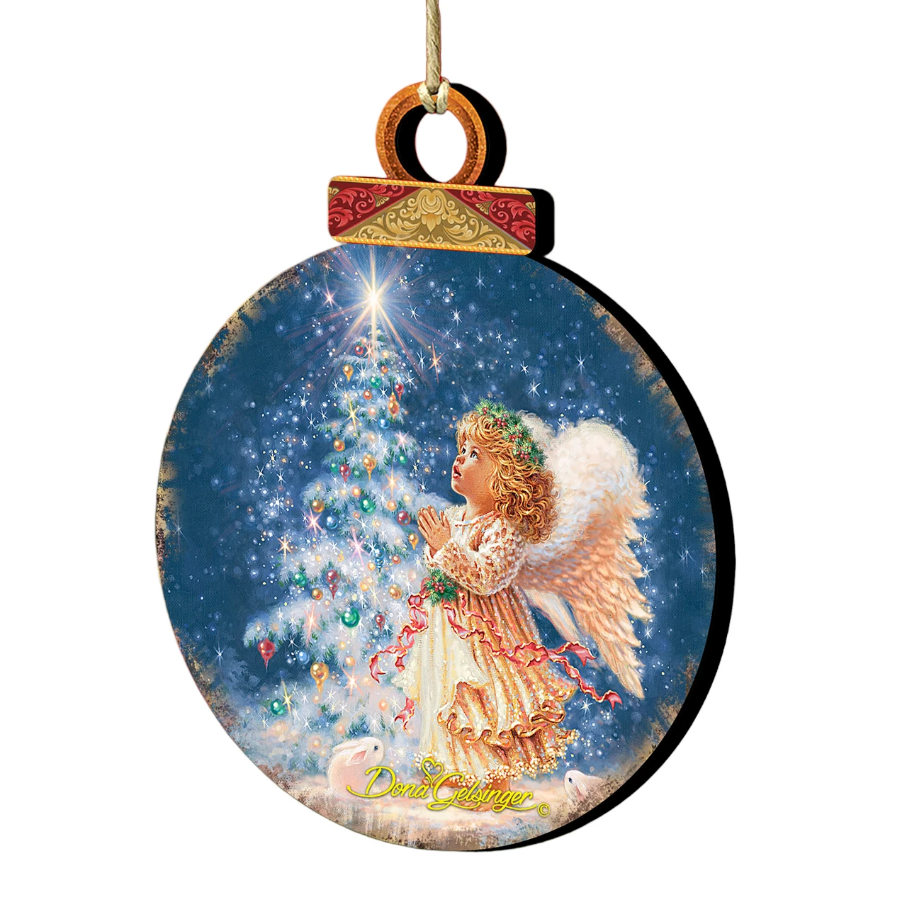 Set Of 2 Angel Wish Round Wooden Christmas Ornaments 5.5" 3 Set Of 2 Angel Wish Round Wooden Christmas Ornaments 5.5"
