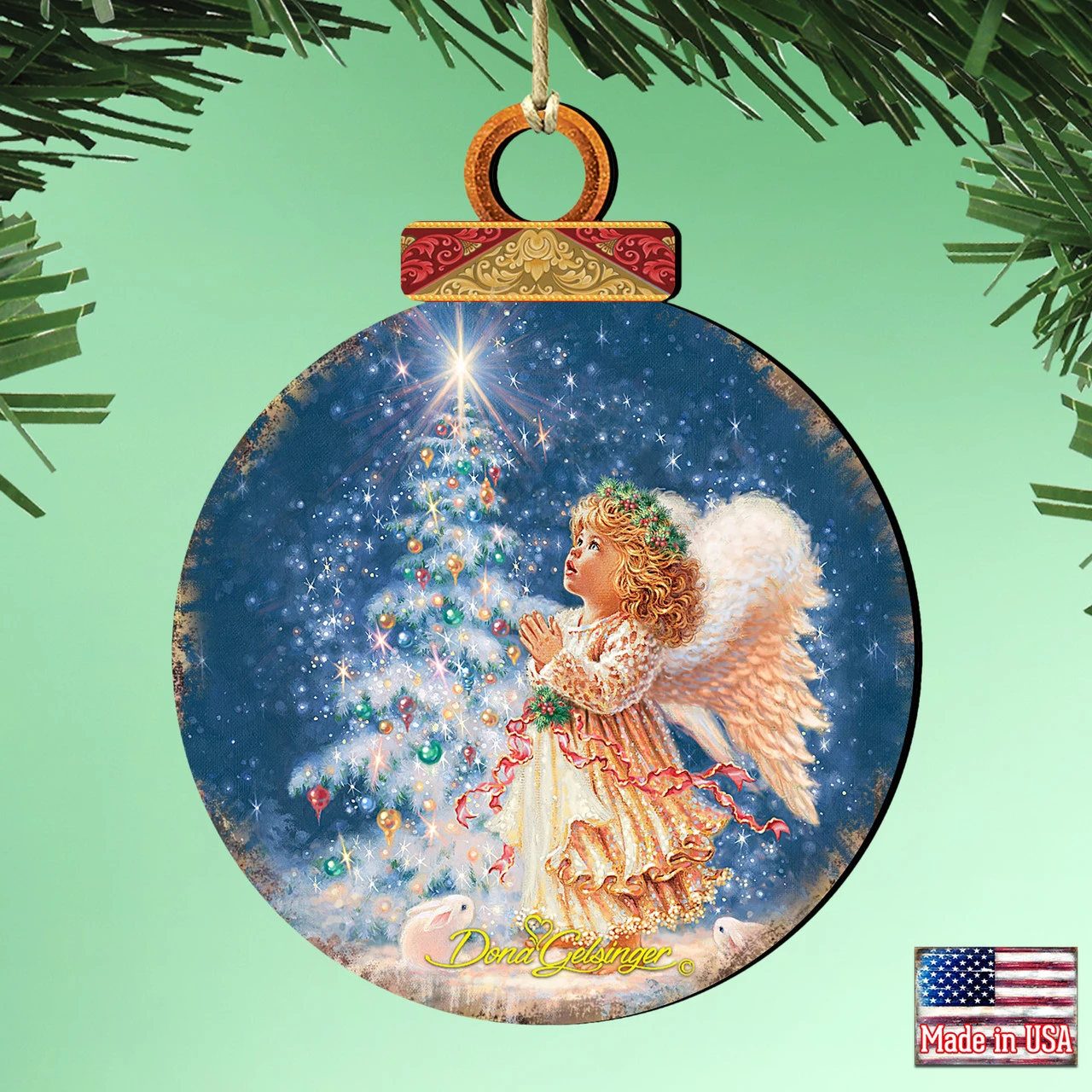Set Of 2 Angel Wish Round Wooden Christmas Ornaments 5.5" 4 Set Of 2 Angel Wish Round Wooden Christmas Ornaments 5.5" - Image 2