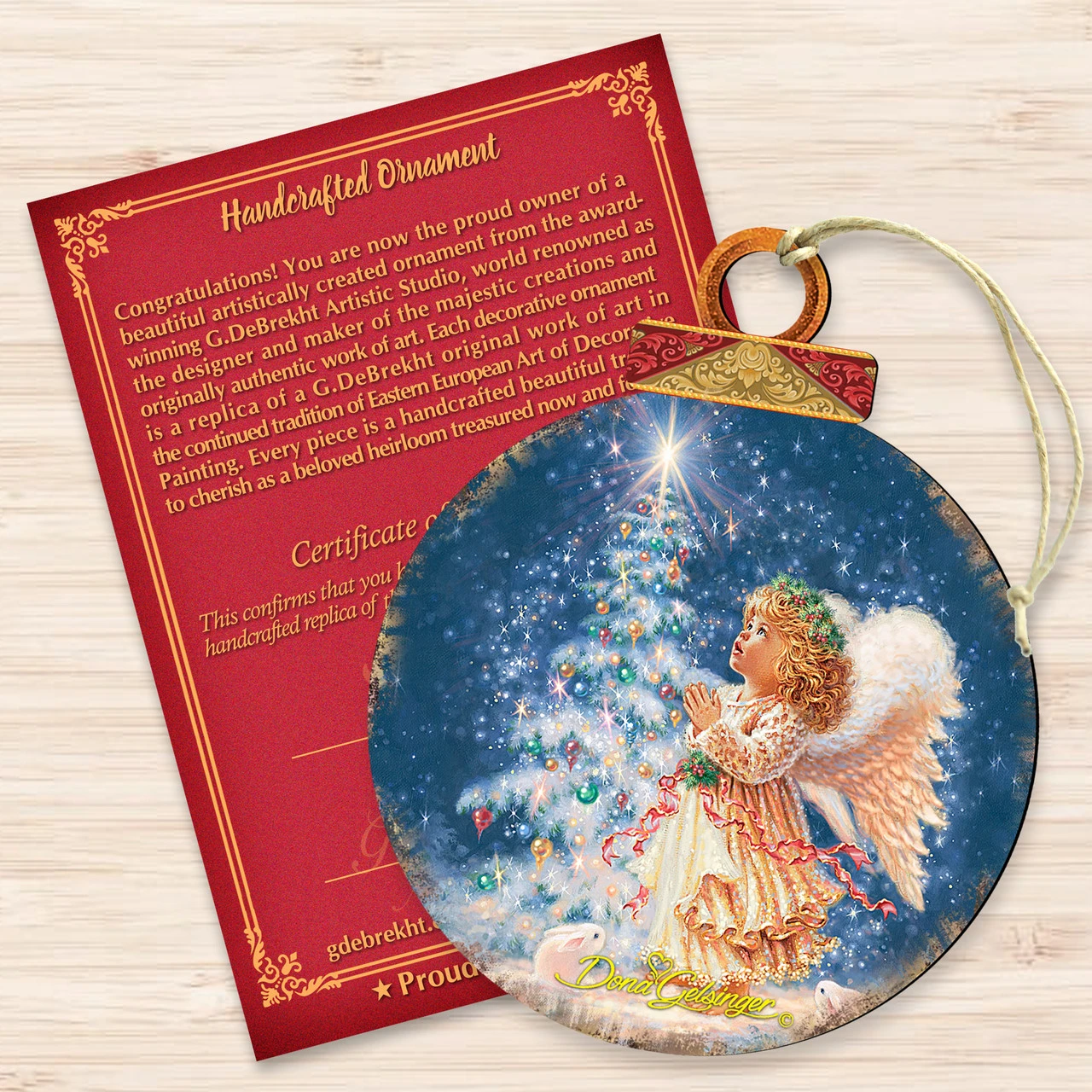 Set Of 2 Angel Wish Round Wooden Christmas Ornaments 5.5" 5 Set Of 2 Angel Wish Round Wooden Christmas Ornaments 5.5" - Image 3