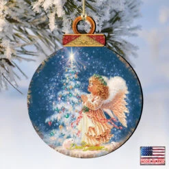 Set Of 2 Angel Wish Round Wooden Christmas Ornaments 5.5" 9 Set Of 2 Angel Wish Round Wooden Christmas Ornaments 5.5" -Christmas Decoration Store 8021152 0703 4 40219.1667548812