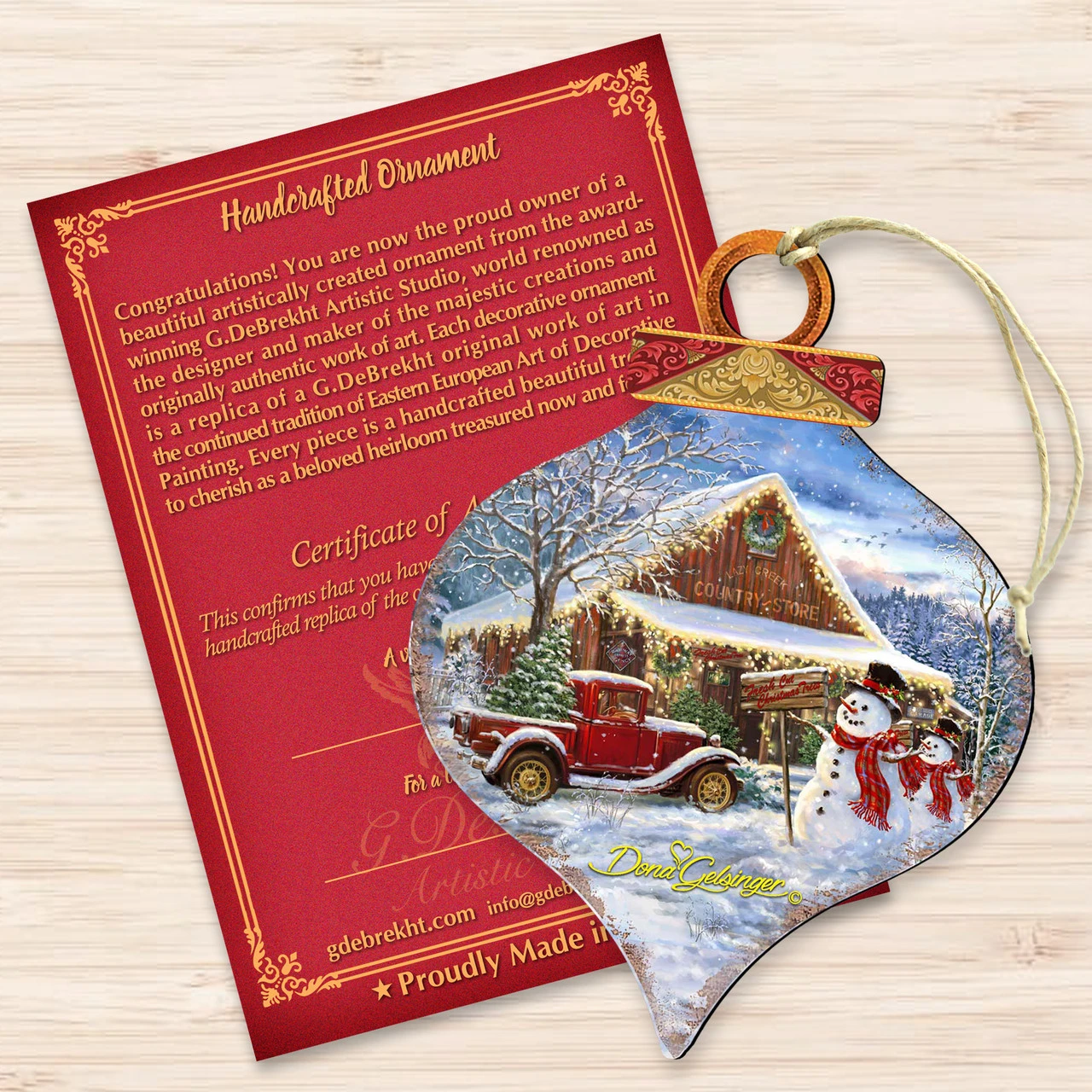 Set Of 2 Christmas Country Store Wooden Ornaments 5.5" 5 Set Of 2 Christmas Country Store Wooden Ornaments 5.5" - Image 3