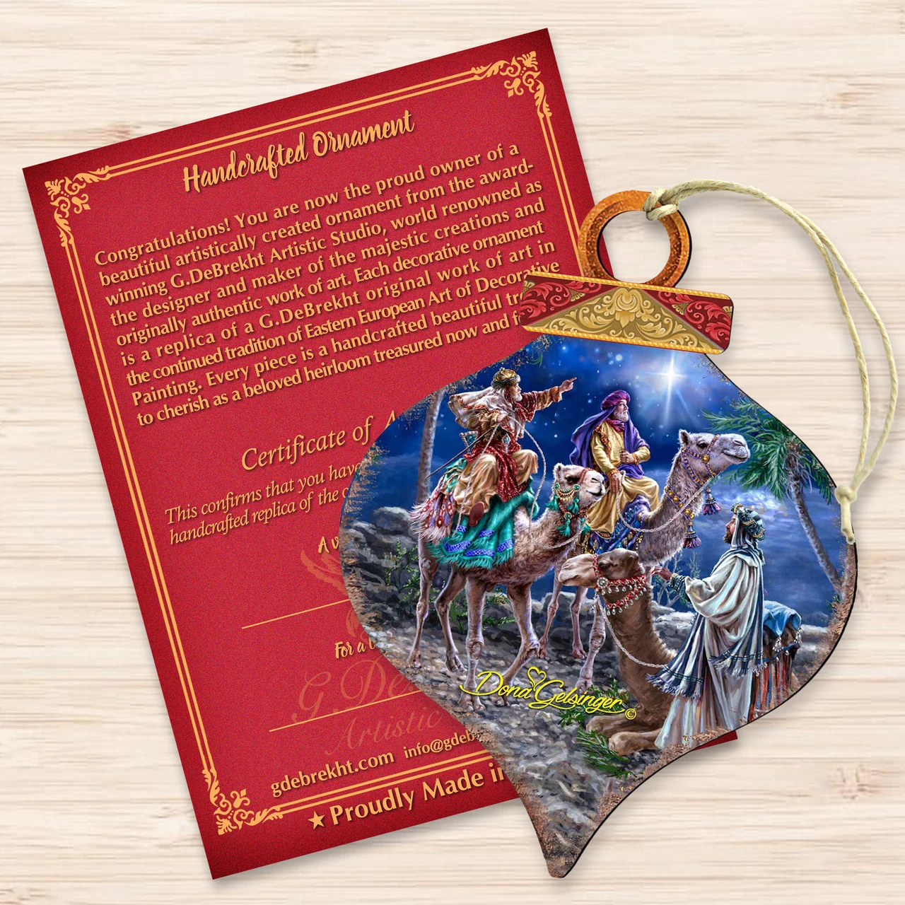 Set Of 2 Wise Men Riding A Camel Onion Shaped Wooden Christmas Ornaments 5.5" 5 Set Of 2 Wise Men Riding A Camel Onion Shaped Wooden Christmas Ornaments 5.5" - Image 3