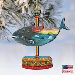 Set Of 2 Whale Carousel Wooden Christmas Ornaments 5.5" 9 Set Of 2 Whale Carousel Wooden Christmas Ornaments 5.5" -Christmas Decoration Store 8114037 4 36966.1667549774
