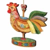 Set Of 2 Rooster Carousel Wooden Christmas Ornaments 5.5"