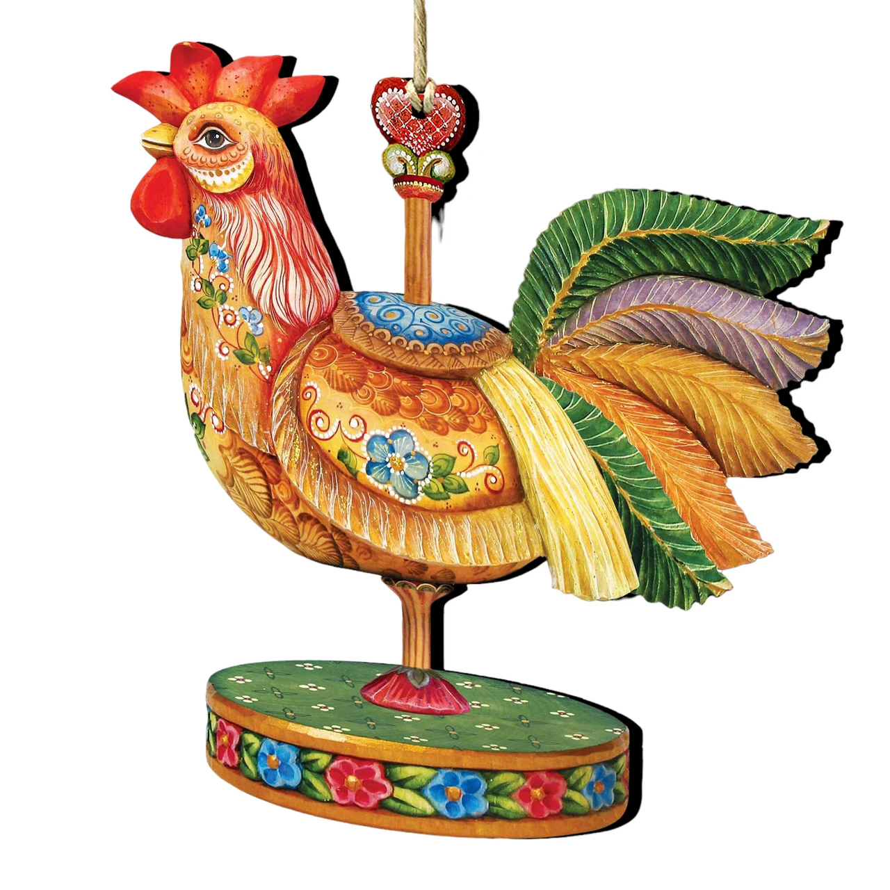 Set Of 2 Rooster Carousel Wooden Christmas Ornaments 5.5" 3 Set Of 2 Rooster Carousel Wooden Christmas Ornaments 5.5"