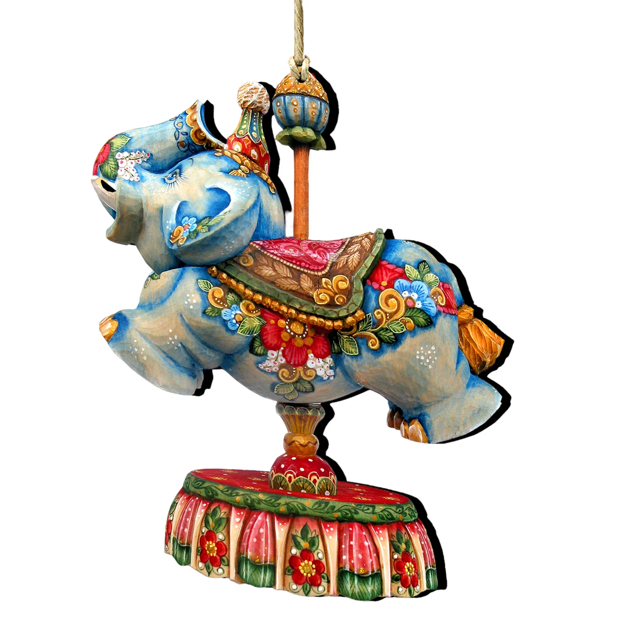 Set Of 2 Floral Elephant Carousel Wooden Christmas Ornaments 5.5" 3 Set Of 2 Floral Elephant Carousel Wooden Christmas Ornaments 5.5"