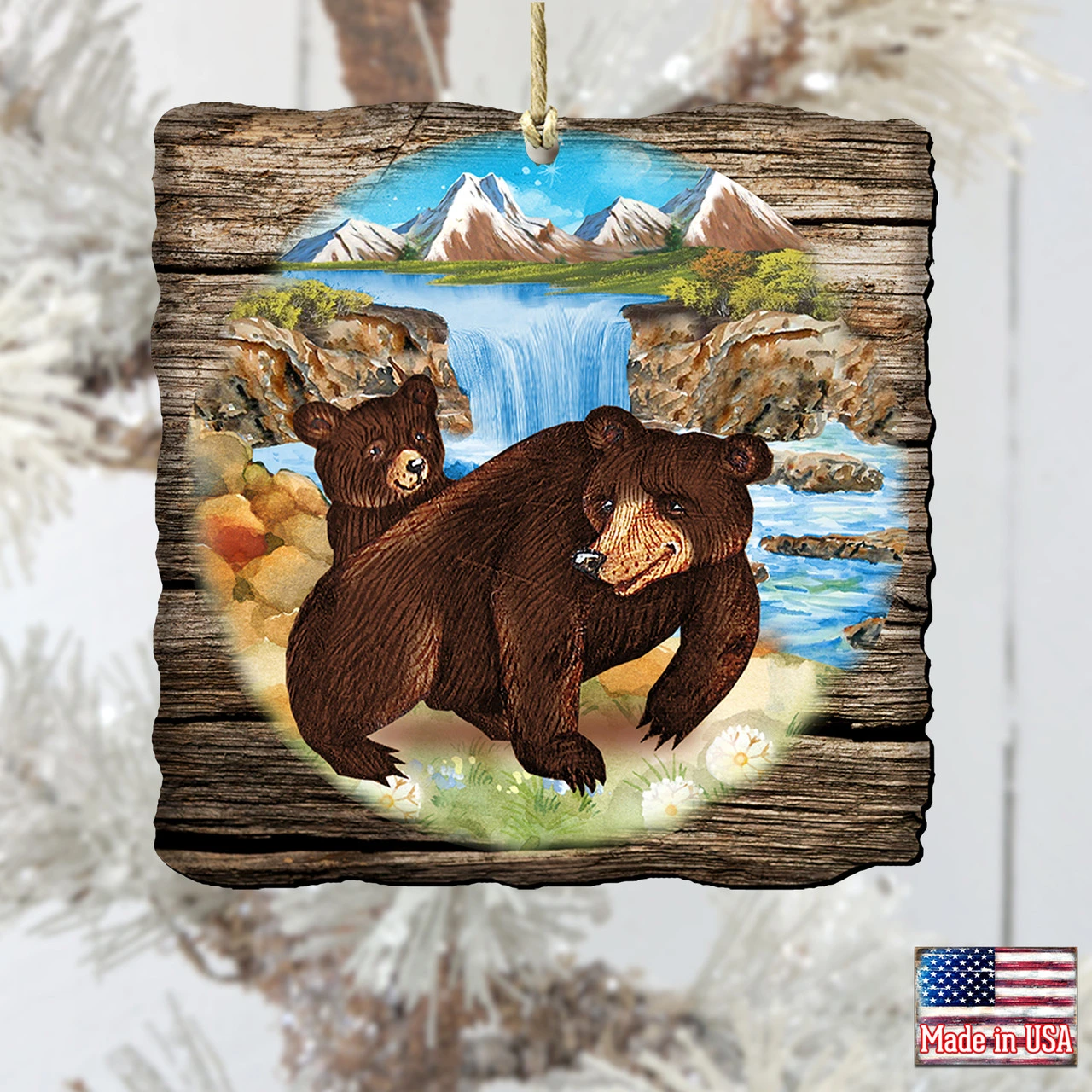 Set Of 2 Adorable Bears In A Cabin Wooden Christmas Ornaments 5.5" 4 Set Of 2 Adorable Bears In A Cabin Wooden Christmas Ornaments 5.5" - Image 2