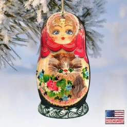 Set Of 2 Matreshka Doll With Cute Cat Wooden Christmas Ornaments 5.5" 9 Set Of 2 Matreshka Doll With Cute Cat Wooden Christmas Ornaments 5.5" -Christmas Decoration Store 8115059 4 67436.1667549818