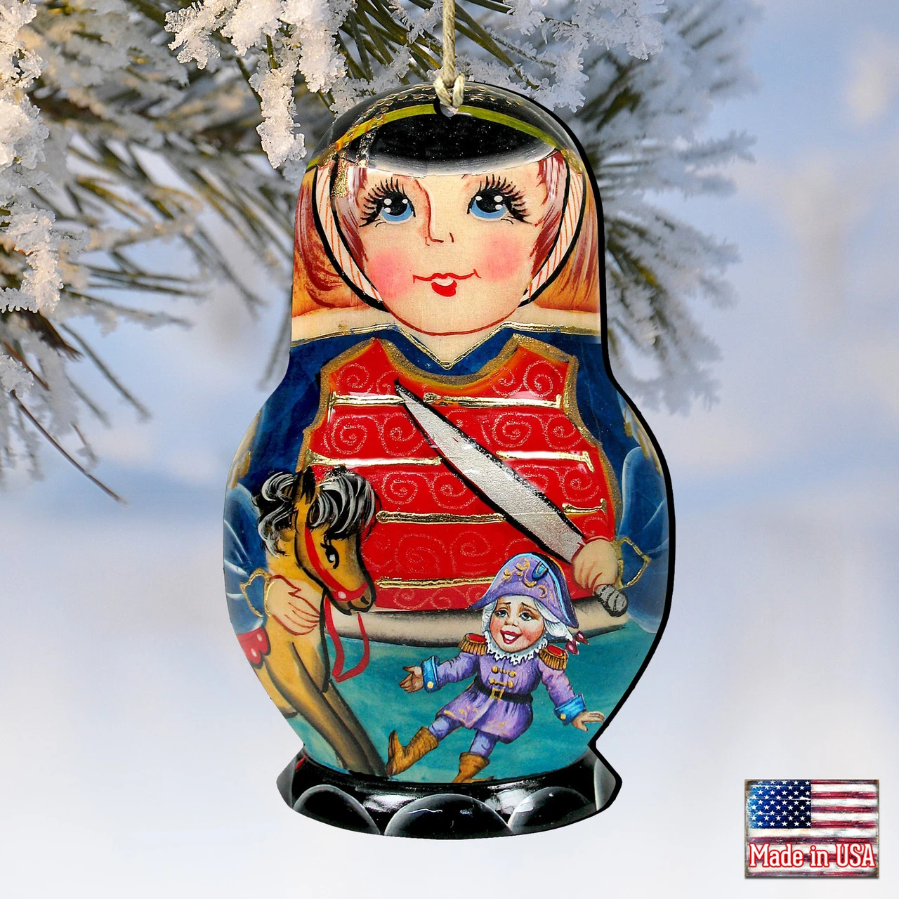 Set Of 2 Matreshka Doll Nutcracker Soldier Wooden Christmas Ornaments 5.5" 6 Set Of 2 Matreshka Doll Nutcracker Soldier Wooden Christmas Ornaments 5.5" - Image 4