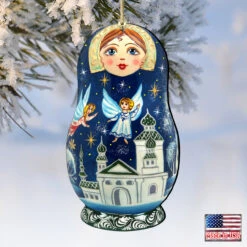 Set Of 2 Matreshka Doll With Flying Angels Wooden Christmas Ornaments 5.5" 9 Set Of 2 Matreshka Doll With Flying Angels Wooden Christmas Ornaments 5.5" -Christmas Decoration Store 8115941 4 02202.1667549839