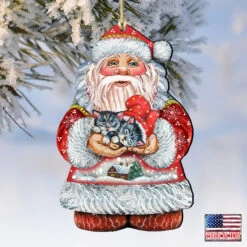 Set Of 2 Santa Claus With Sweet Cats Wooden Christmas Ornaments 5.5" 9 Set Of 2 Santa Claus With Sweet Cats Wooden Christmas Ornaments 5.5" -Christmas Decoration Store 8117808 4 50647.1667549870