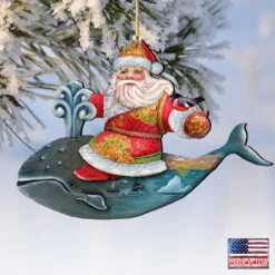Set Of 2 Santa Ride Whale Coastal Wooden Christmas Ornaments 5.5" 9 Set Of 2 Santa Ride Whale Coastal Wooden Christmas Ornaments 5.5" -Christmas Decoration Store 8117827 4 45700.1667549875