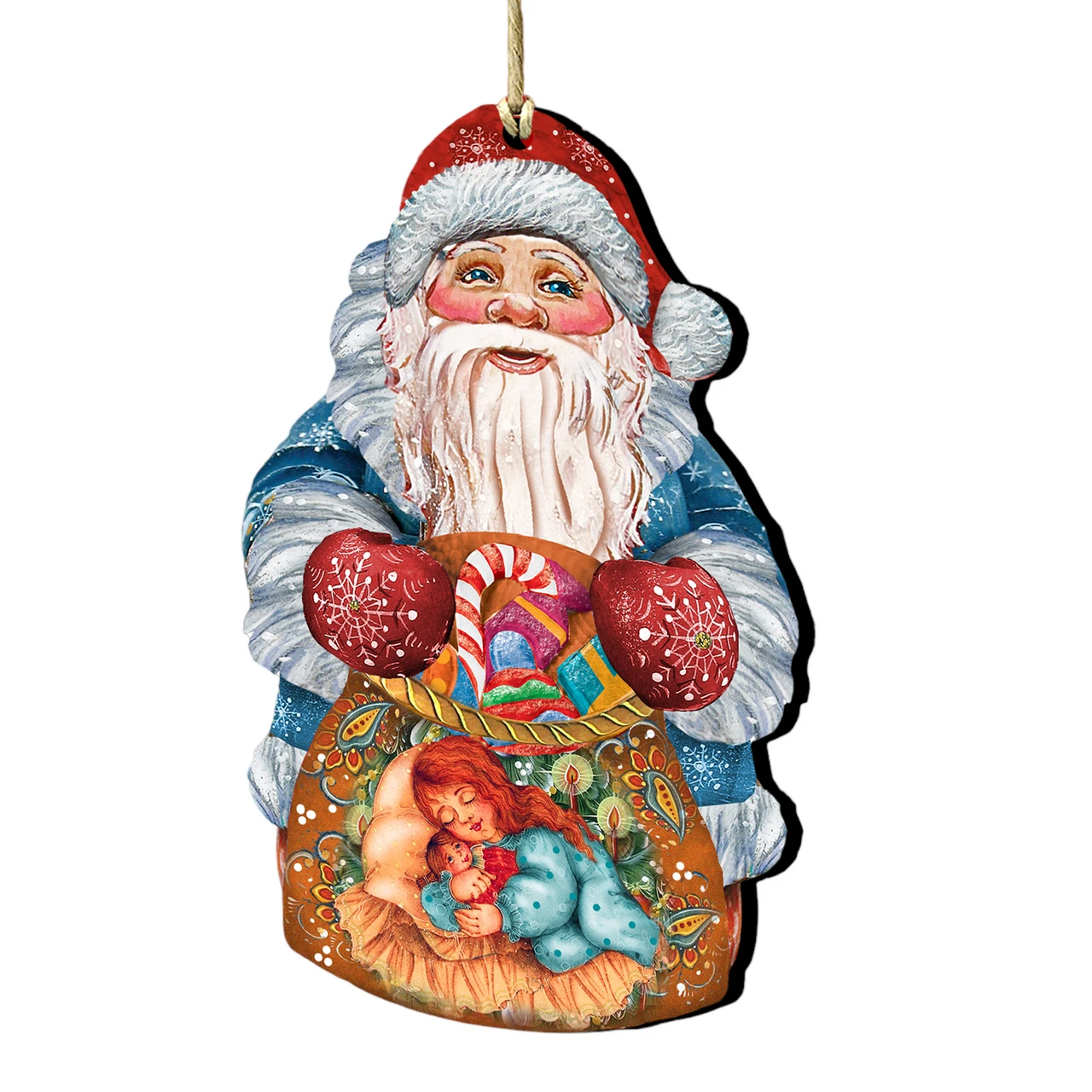 Set Of 2 Santa Claus Gifts Bag With A Loving Mother Wooden Christmas Ornaments 5.5" 3 Set Of 2 Santa Claus Gifts Bag With A Loving Mother Wooden Christmas Ornaments 5.5"