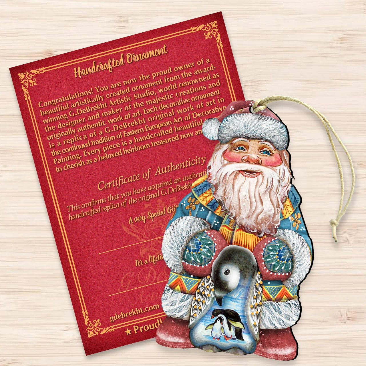 Set Of 2 Santa Claus Penguin Wooden Christmas Ornaments 5.5" 5 Set Of 2 Santa Claus Penguin Wooden Christmas Ornaments 5.5" - Image 3