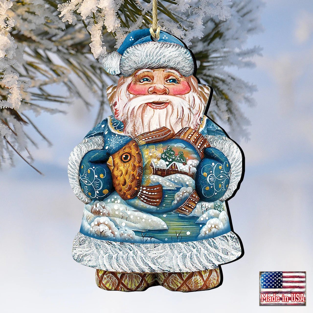 Set Of 2 Santa Claus Goldfish Wooden Christmas Ornaments 5.5" 6 Set Of 2 Santa Claus Goldfish Wooden Christmas Ornaments 5.5" - Image 4