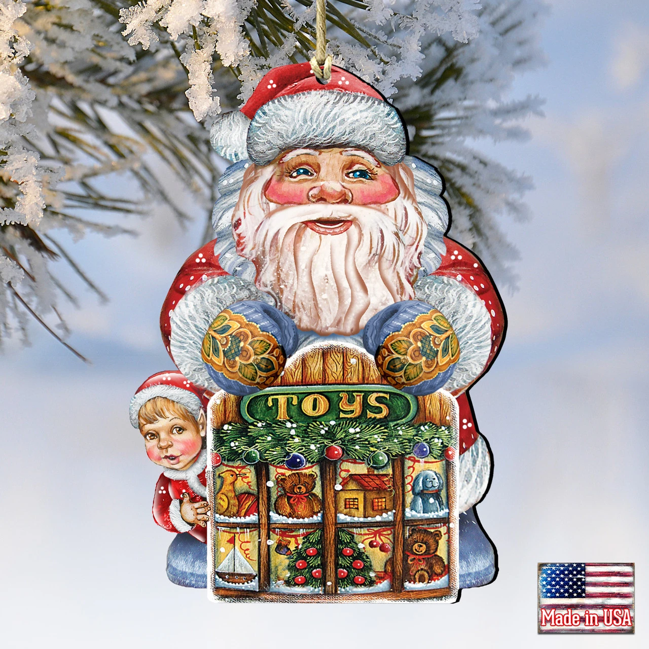 Set Of 2 Santa Claus Toy Shop Wooden Christmas Ornaments 5.5" 6 Set Of 2 Santa Claus Toy Shop Wooden Christmas Ornaments 5.5" - Image 4