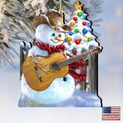 Set Of 2 Snowman Playing Guitar Wooden Christmas Ornaments 5.5" -Christmas Decoration Store 8121120 1531 4 50998.1667549912
