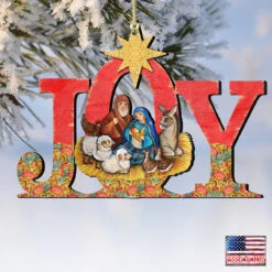 Set Of 2 Nativity Scenery "Joy" Wooden Christmas Ornaments 5.5" -Christmas Decoration Store 8121454 4 49996.1667549918