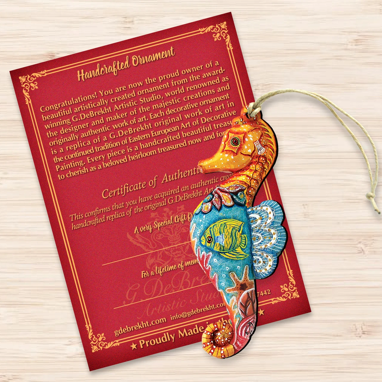 Set Of 2 Coastal Seahorse Wooden Christmas Ornaments 5.5" 5 Set Of 2 Coastal Seahorse Wooden Christmas Ornaments 5.5" - Image 3