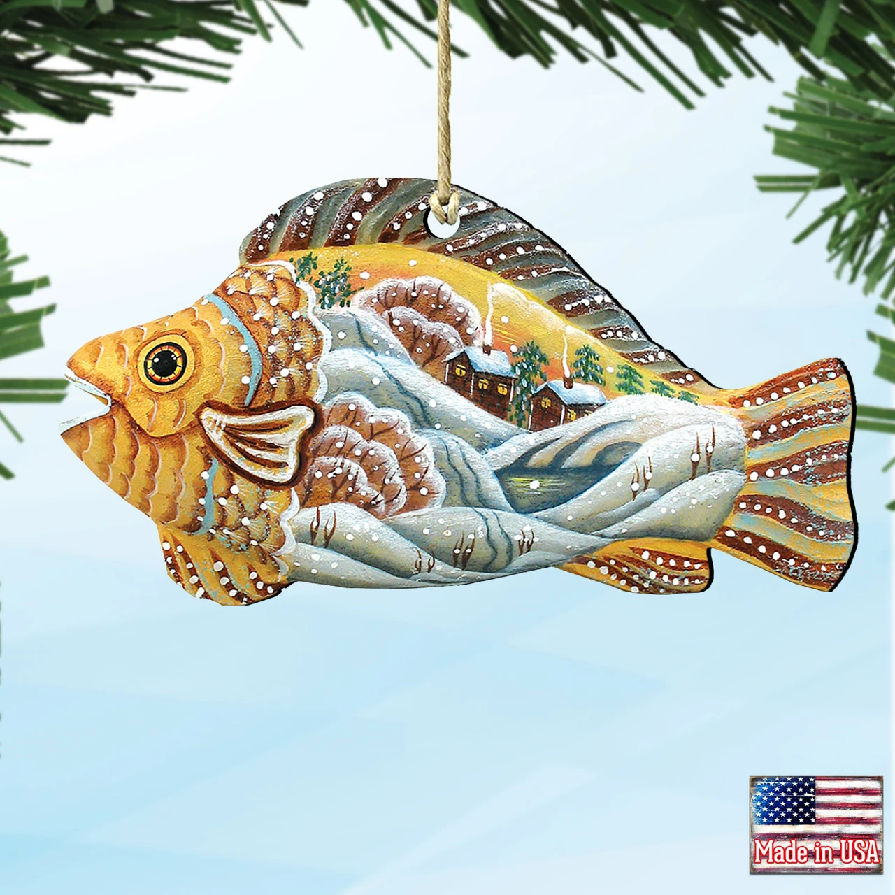 Set Of 2 Coastal Natural Fish Wooden Christmas Ornaments 5.5" 6 Set Of 2 Coastal Natural Fish Wooden Christmas Ornaments 5.5" - Image 4