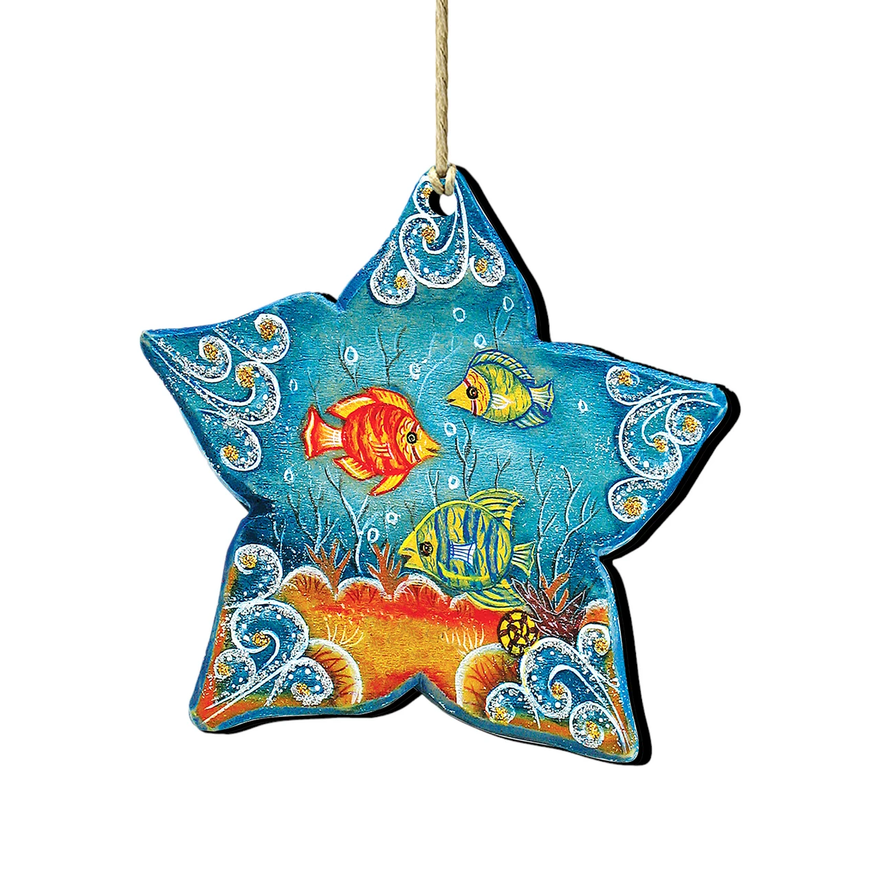 Set Of 2 Sea Star Seaside Wooden Christmas Ornaments 5.5" 3 Set Of 2 Sea Star Seaside Wooden Christmas Ornaments 5.5"