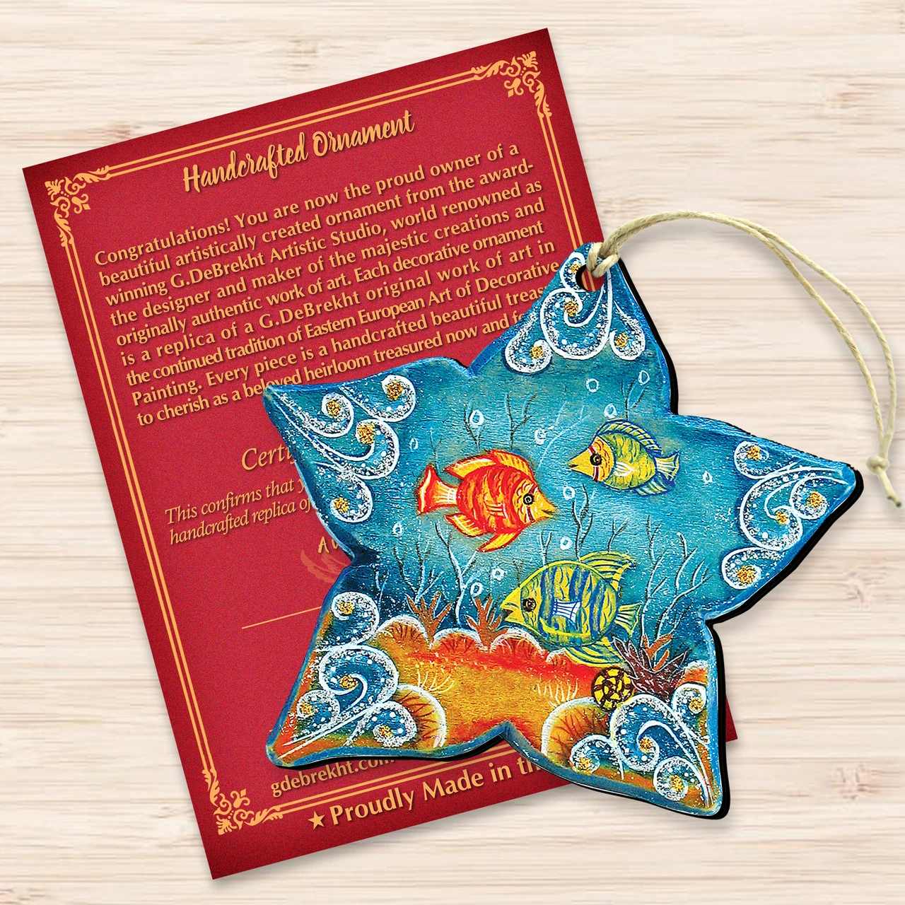 Set Of 2 Sea Star Seaside Wooden Christmas Ornaments 5.5" 5 Set Of 2 Sea Star Seaside Wooden Christmas Ornaments 5.5" - Image 3