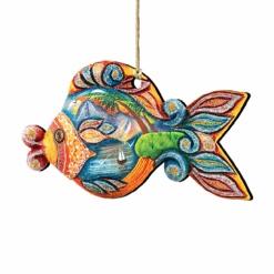 Set Of 2 Coastal Paradise Fish Wooden Christmas Ornaments 5.5"