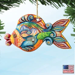Set Of 2 Coastal Paradise Fish Wooden Christmas Ornaments 5.5" -Christmas Decoration Store 8126161 4 72397.1667549673