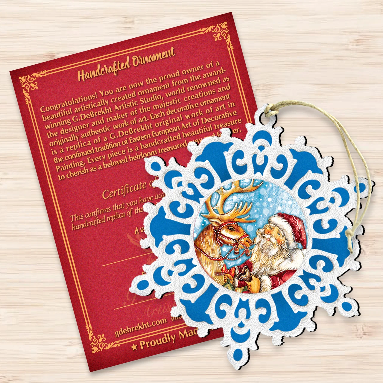 Set Of 2 Santa Reindeer Ride Snowflake Wooden Christmas Ornaments 5.5" 5 Set Of 2 Santa Reindeer Ride Snowflake Wooden Christmas Ornaments 5.5" - Image 3