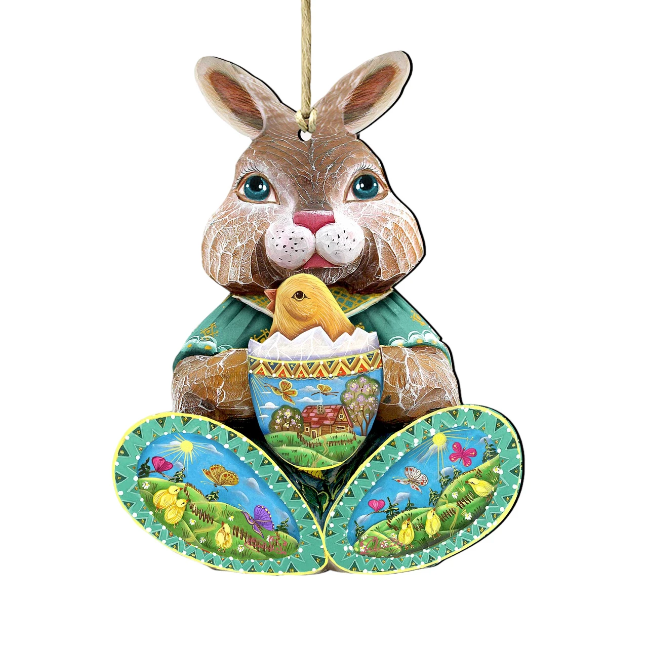 Set Of 2 Easter Bunny Egg With A Chick Wooden Christmas Ornaments 5.5" 3 Set Of 2 Easter Bunny Egg With A Chick Wooden Christmas Ornaments 5.5"