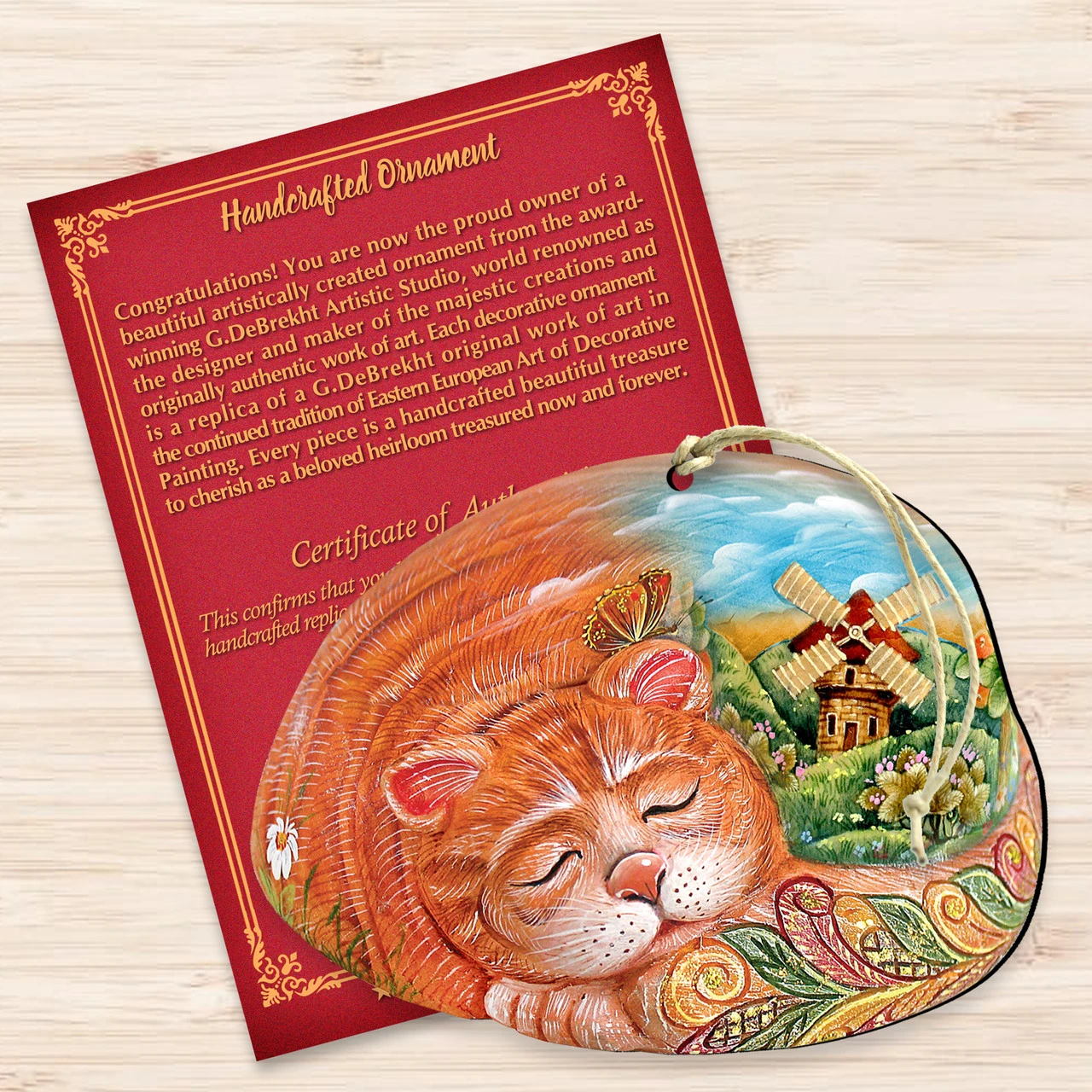 Set Of 2 Sleeping Kitten Wooden Christmas Ornaments 5.5" 5 Set Of 2 Sleeping Kitten Wooden Christmas Ornaments 5.5" - Image 3