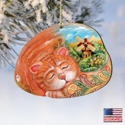 Set Of 2 Sleeping Kitten Wooden Christmas Ornaments 5.5" 9 Set Of 2 Sleeping Kitten Wooden Christmas Ornaments 5.5" -Christmas Decoration Store 8185251 4 31580.1667549748