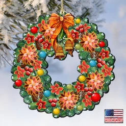 Set Of 2 Christmas Wreath Flowers Wooden Ornaments 5.5" 9 Set Of 2 Christmas Wreath Flowers Wooden Ornaments 5.5" -Christmas Decoration Store 8185307 4 67873.1667549631