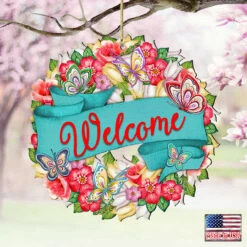 Set Of 2 Butterfly Floral Wreath "Welcome" Wooden ChristmasOrnaments 5.5" 9 Set Of 2 Butterfly Floral Wreath "Welcome" Wooden ChristmasOrnaments 5.5" -Christmas Decoration Store 8185316 4 73661.1667549643