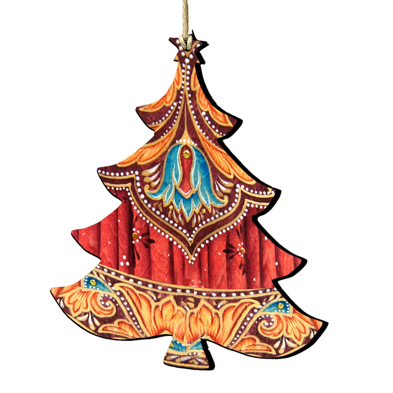 Set Of 2 Vivid Christmas Tree Wooden Ornaments 5.5" 3 Set Of 2 Vivid Christmas Tree Wooden Ornaments 5.5"