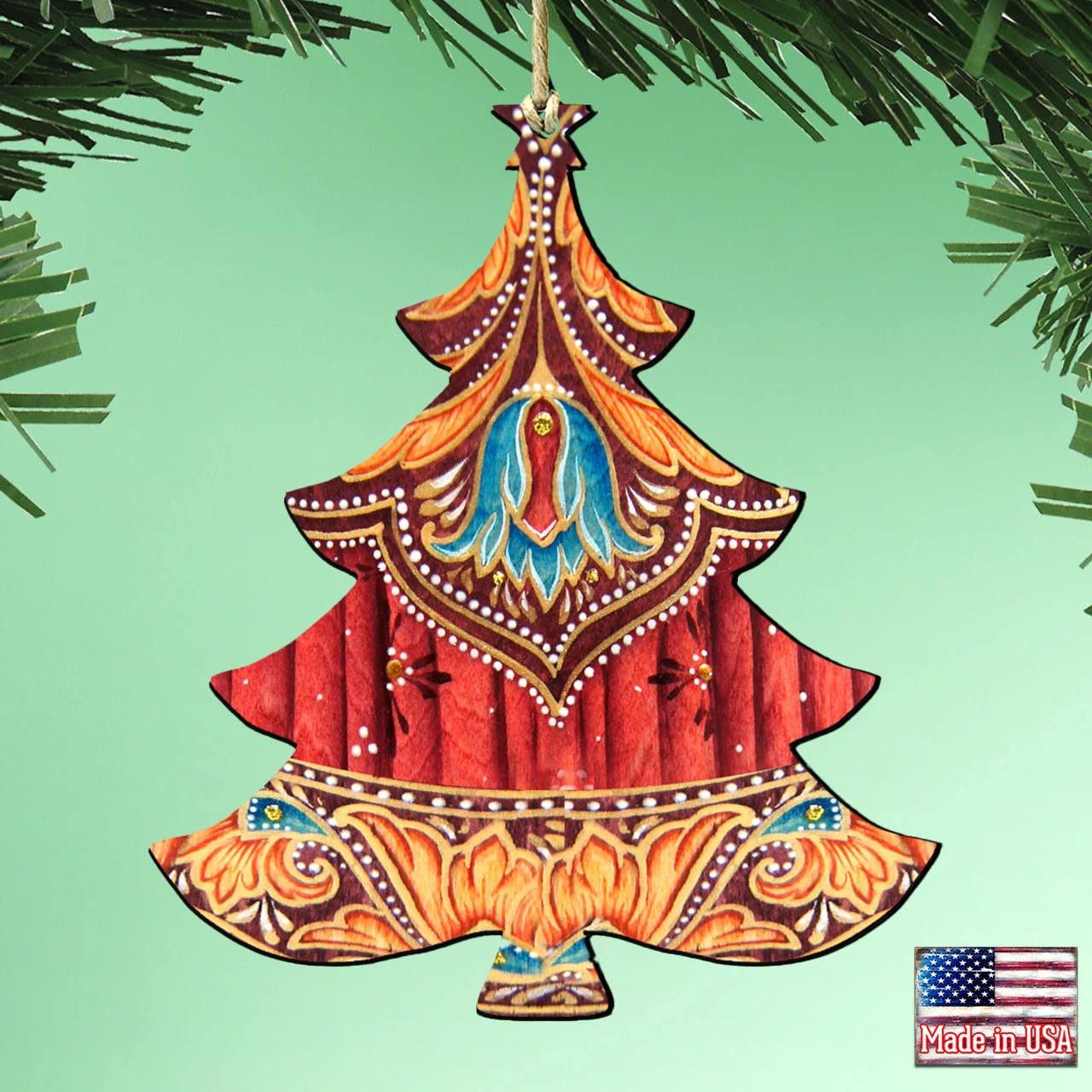 Set Of 2 Vivid Christmas Tree Wooden Ornaments 5.5" 4 Set Of 2 Vivid Christmas Tree Wooden Ornaments 5.5" - Image 2