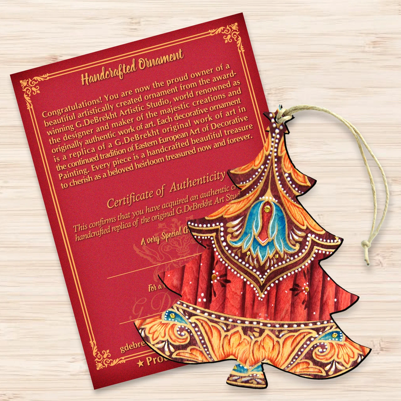 Set Of 2 Vivid Christmas Tree Wooden Ornaments 5.5" 5 Set Of 2 Vivid Christmas Tree Wooden Ornaments 5.5" - Image 3