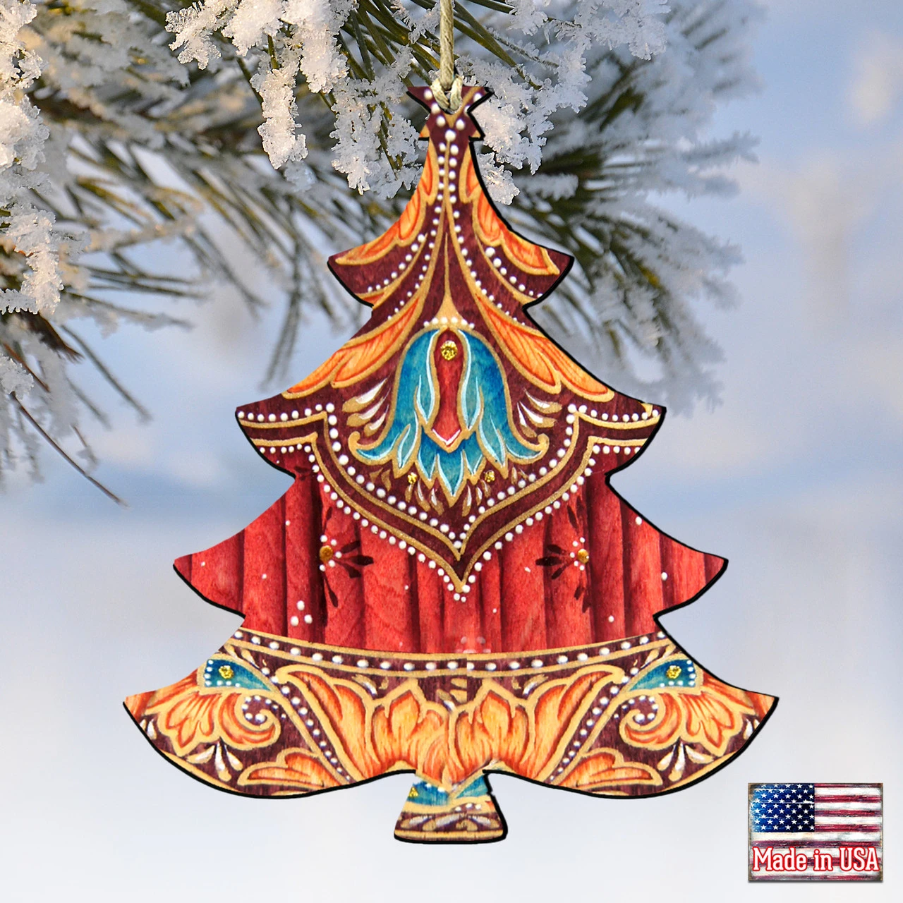 Set Of 2 Vivid Christmas Tree Wooden Ornaments 5.5" 6 Set Of 2 Vivid Christmas Tree Wooden Ornaments 5.5" - Image 4